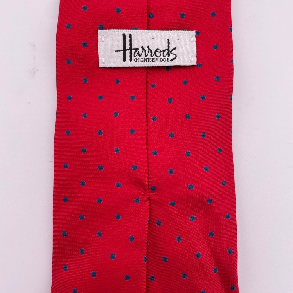 Harrods Knightsbridge Red Blue‎ Polka Dot 100% Silk Tie Menswear